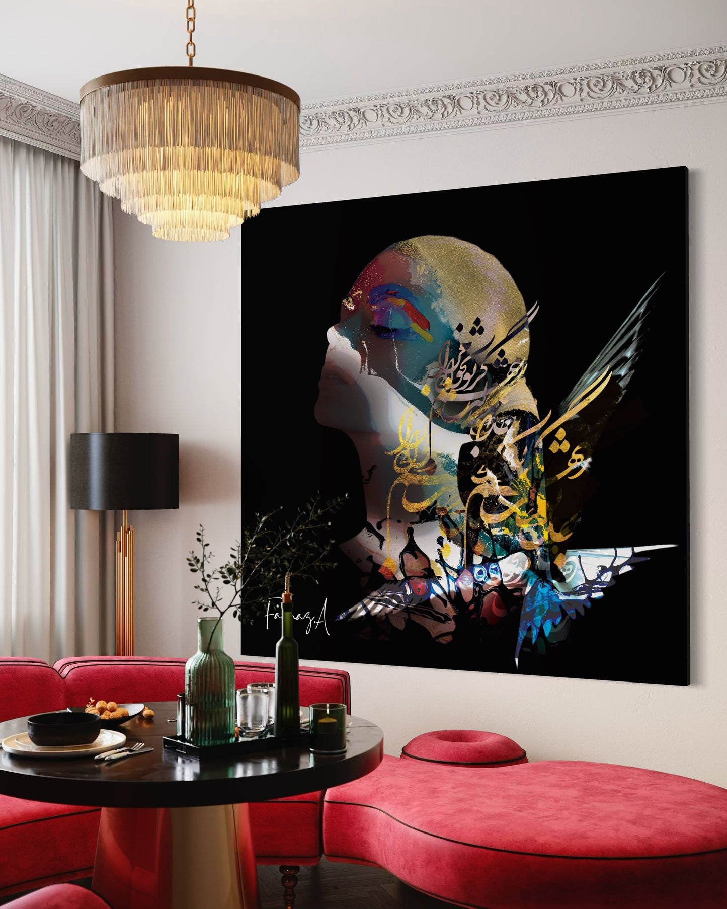 Neghab _ Mixed Media Digital Art Print | Hand-Finished with Acrylic & Gold Leaf