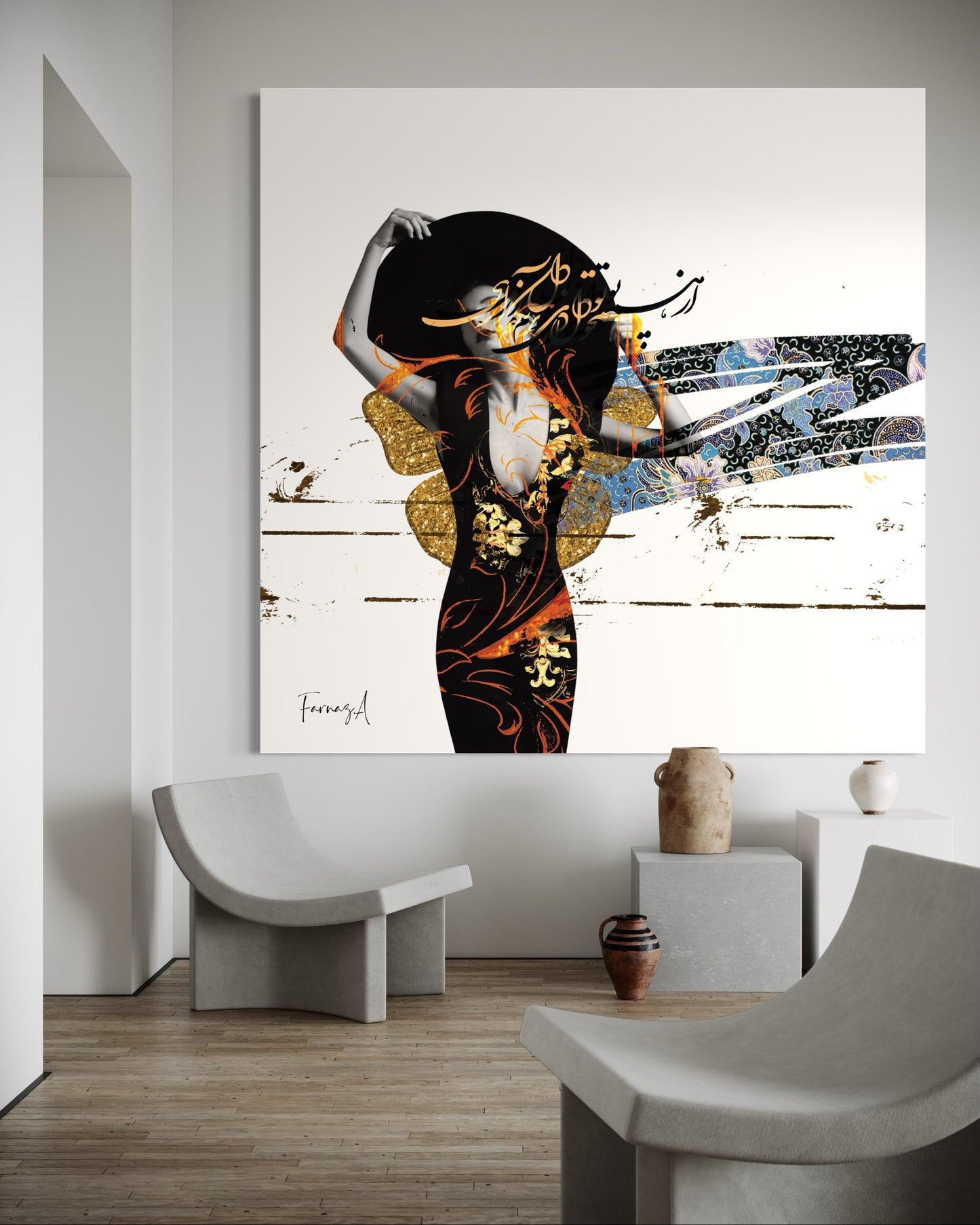 Parvaz (Flight) – Mixed Media Digital Art Print | Hand-Finished with Acrylic & Gold Leaf