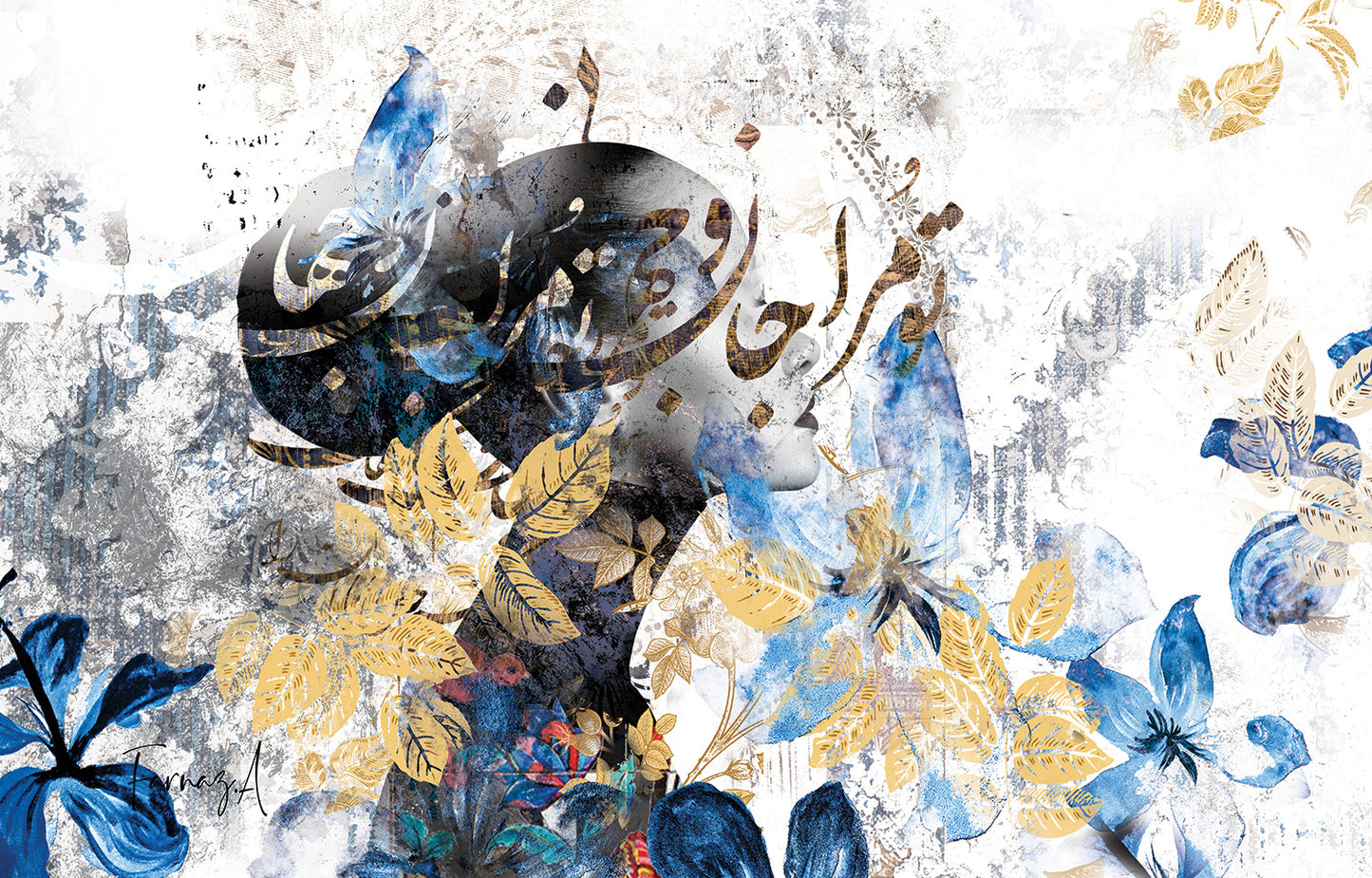 Blue Dream – Mixed Media Digital Art Print | Hand-Finished with Acrylic & Gold Leaf