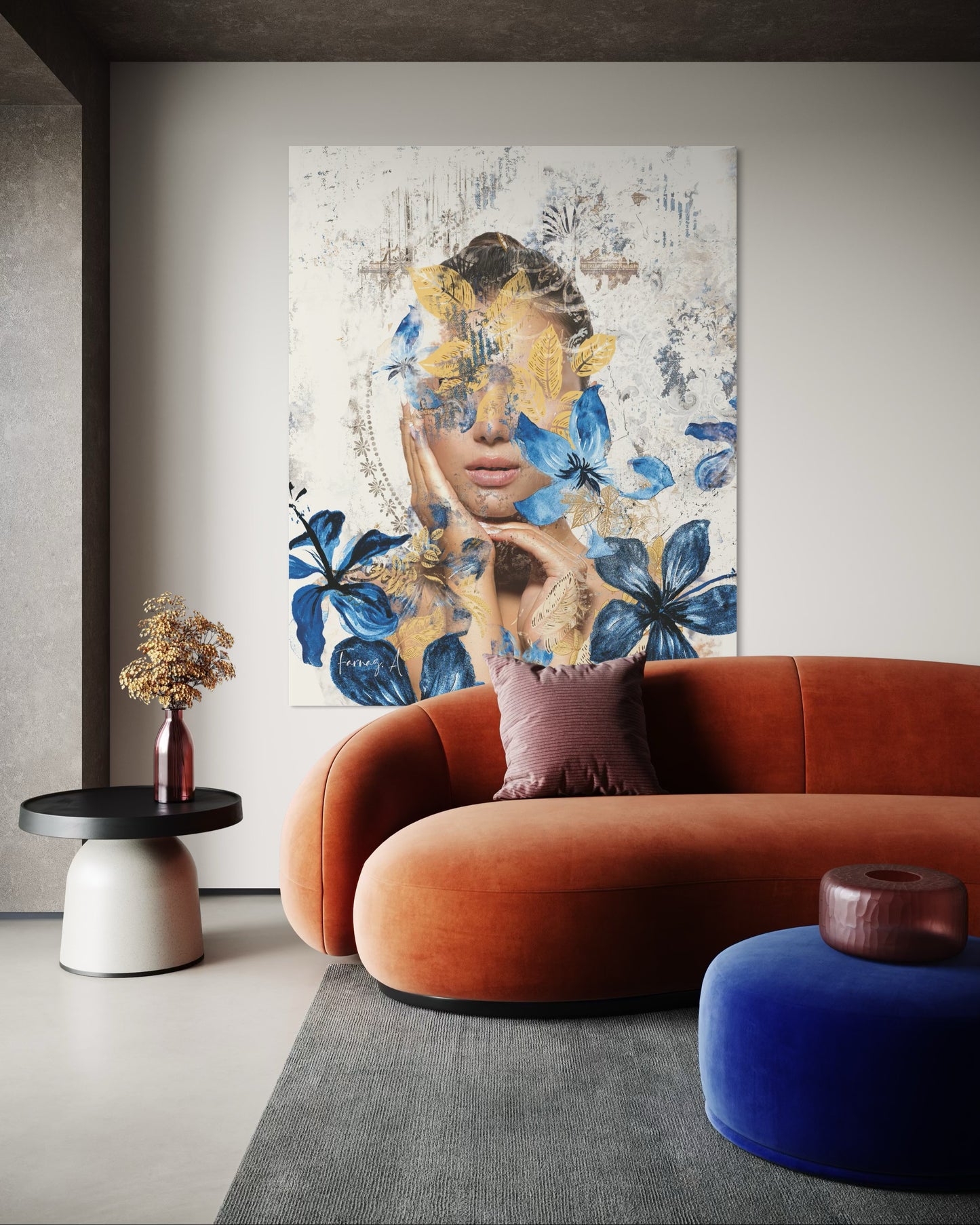 Blue Dream (Vertical) _ Mixed Media Digital Art Print | Hand-Finished with Acrylic & Gold Leaf