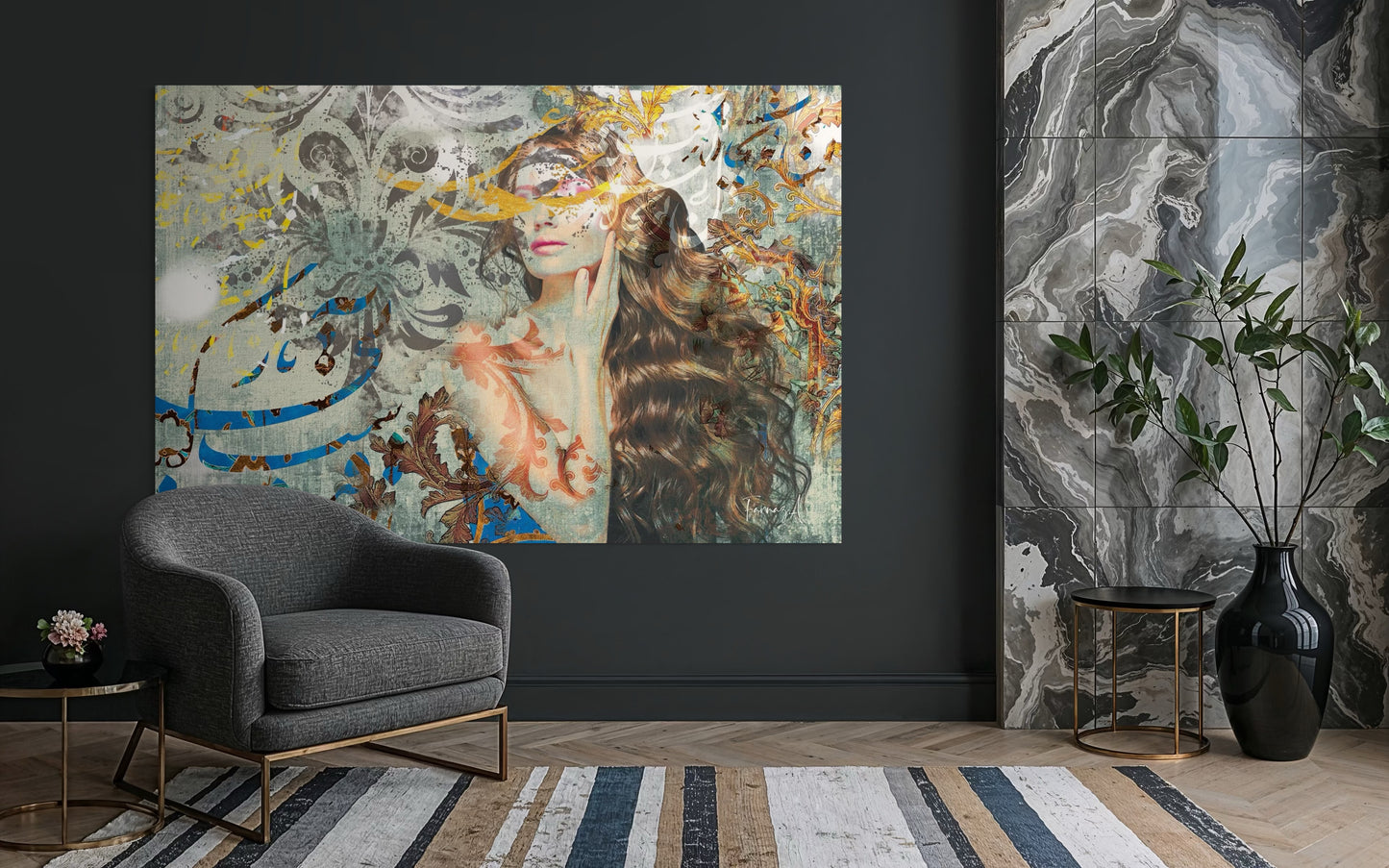 Del _ Mixed Media Digital Art Print | Hand-Finished with Acrylic & Gold Leaf