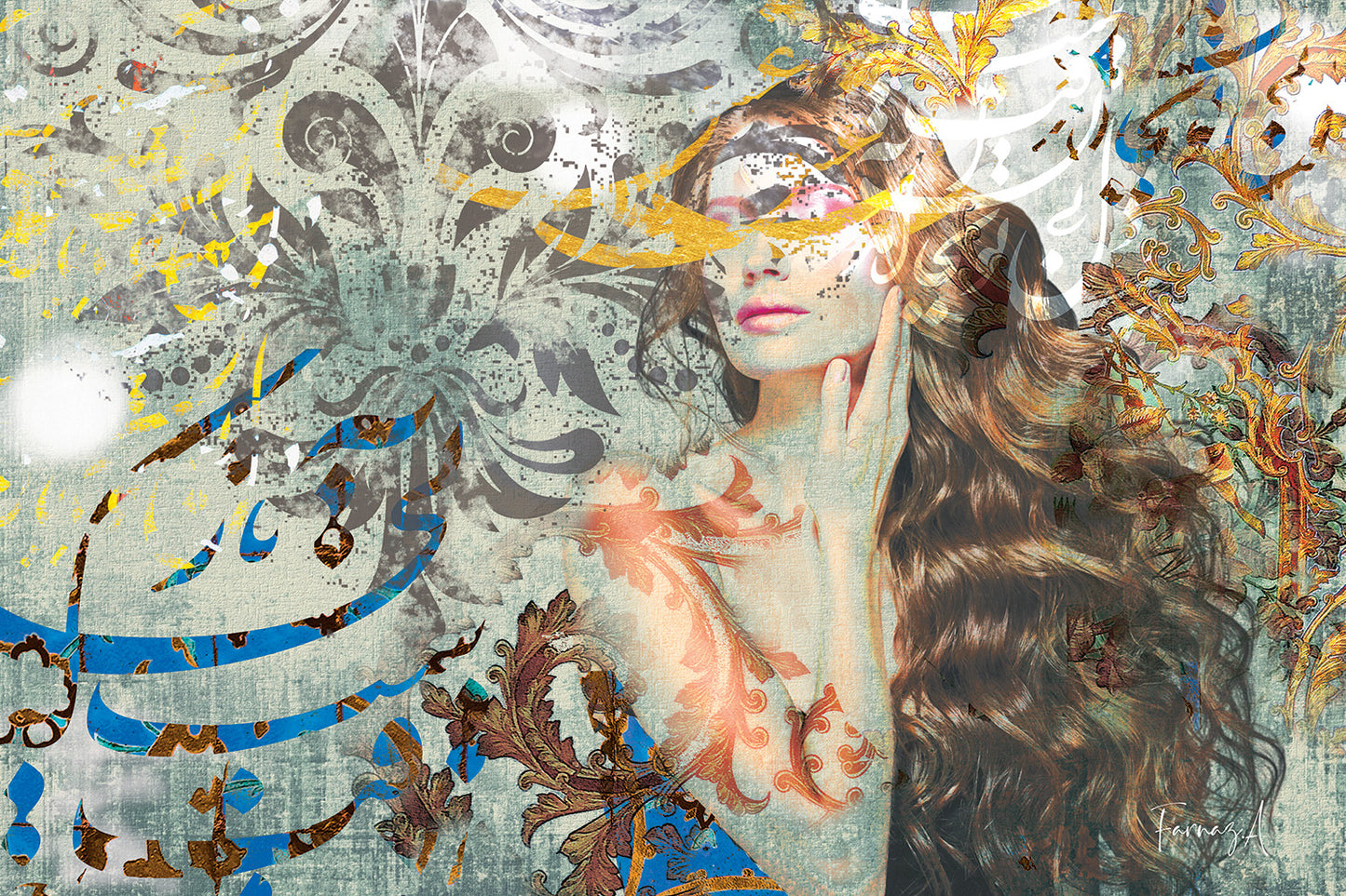 Del _ Mixed Media Digital Art Print | Hand-Finished with Acrylic & Gold Leaf